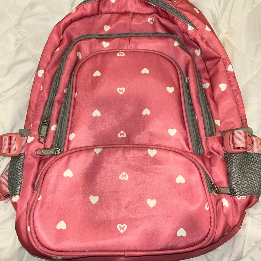Pink and White Heart Pattern Bag with Adjustable Straps